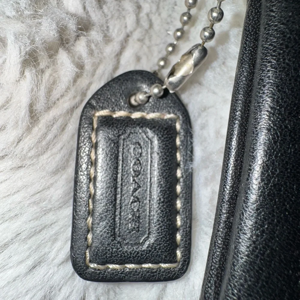 Coach Black Leather Wristlet Clutch with White Stitching